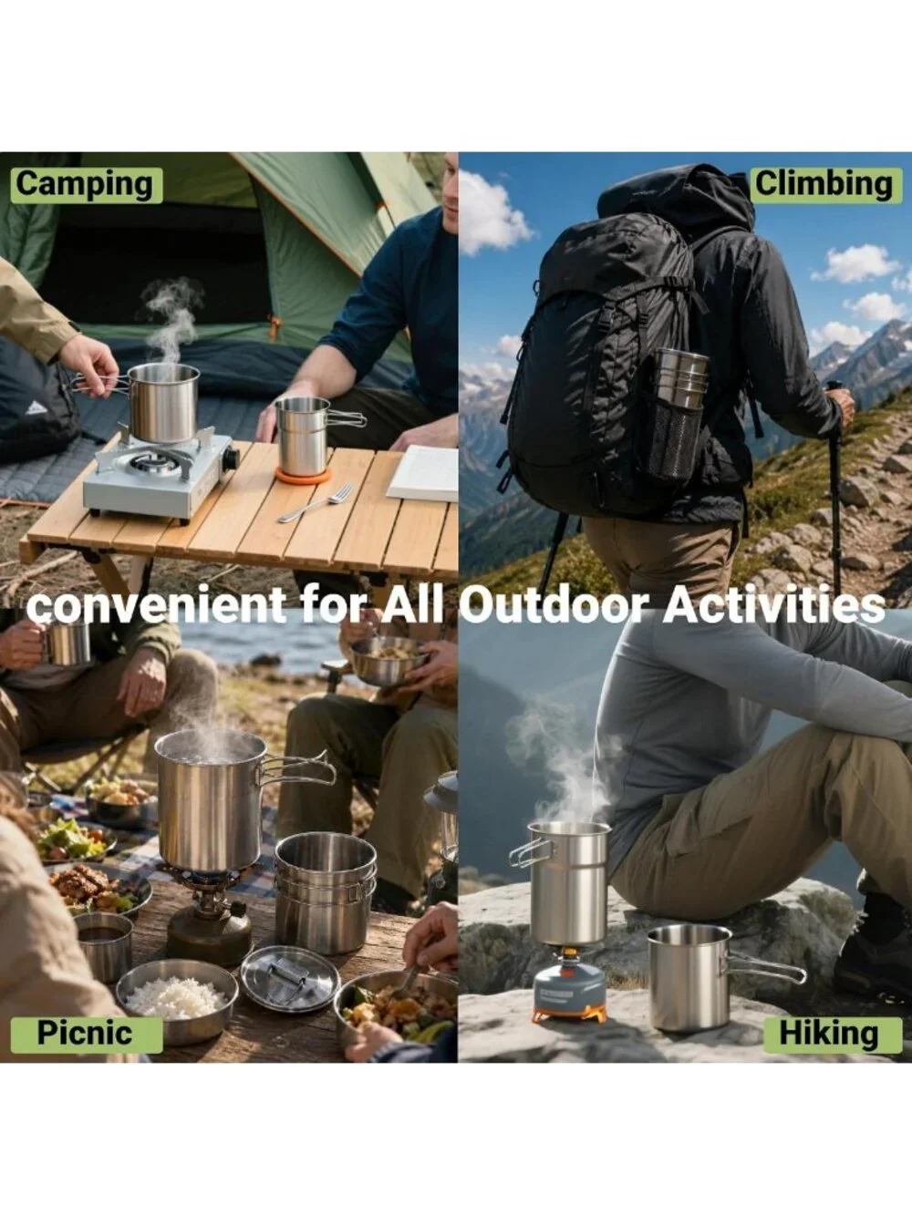 Durable Stainless Steel Camping Mug Set - Lightweight Backpacking Bush Pot
